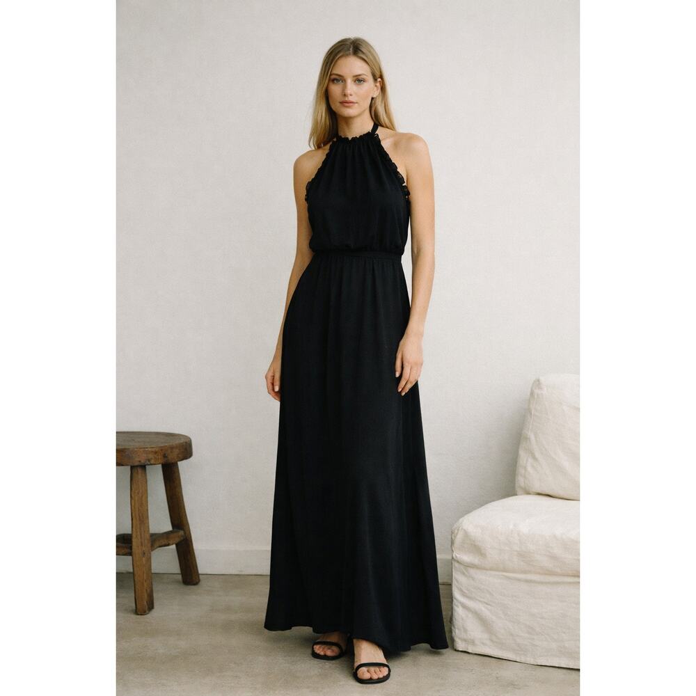 Reformation Black Halter Maxi Dress Open Back Ruffle Minimalist 90s Core Small